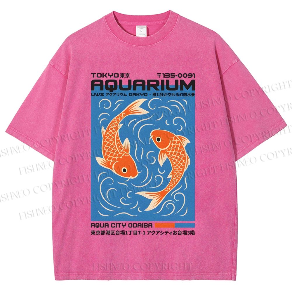 Unisex Tokyo Aquarium Koi Printed Washed Tee