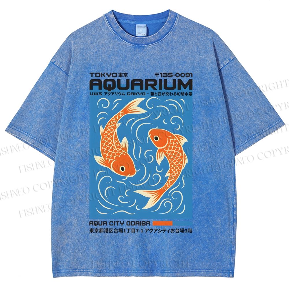 Unisex Tokyo Aquarium Koi Printed Washed Tee