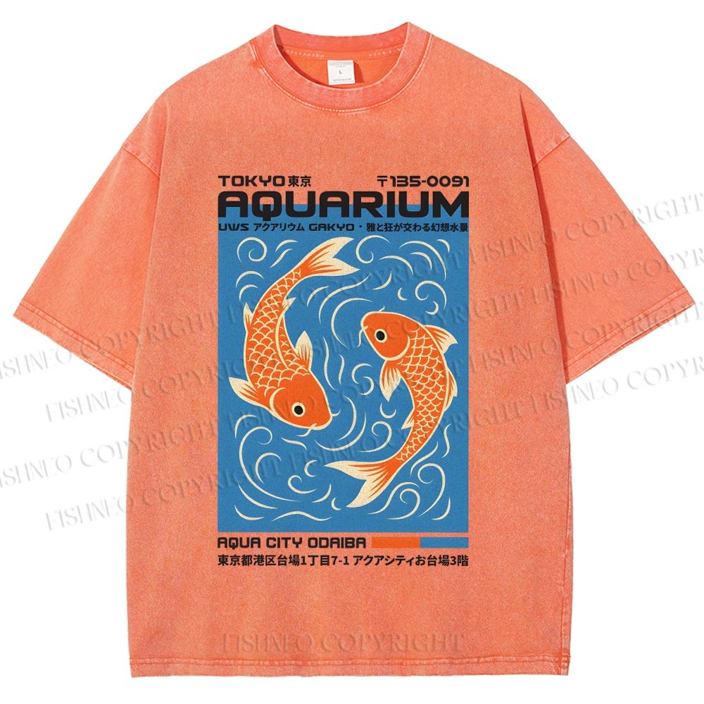 Unisex Tokyo Aquarium Koi Printed Washed Tee
