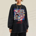 Unisex Casual Washed Japanese Arale Norimaki Anime Printed Long Sleeve T-shirt