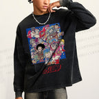 Unisex Casual Washed Japanese Arale Norimaki Anime Printed Long Sleeve T-shirt