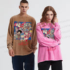 Unisex Casual Washed Japanese Arale Norimaki Anime Printed Long Sleeve T-shirt