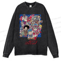 Unisex Casual Washed Japanese Arale Norimaki Anime Printed Long Sleeve T-shirt