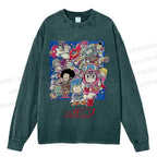 Unisex Casual Washed Japanese Arale Norimaki Anime Printed Long Sleeve T-shirt