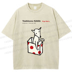 Unisex Yoshitomo Nara Cup Kid's Dog Printed Washed Tee