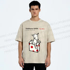 Unisex Yoshitomo Nara Cup Kid's Dog Printed Washed Tee