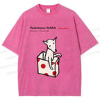 Unisex Yoshitomo Nara Cup Kid's Dog Printed Washed Tee