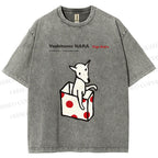 Unisex Yoshitomo Nara Cup Kid's Dog Printed Washed Tee