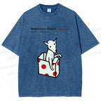 Unisex Yoshitomo Nara Cup Kid's Dog Printed Washed Tee