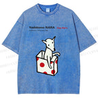 Unisex Yoshitomo Nara Cup Kid's Dog Printed Washed Tee