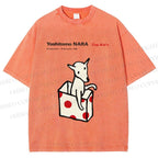 Unisex Yoshitomo Nara Cup Kid's Dog Printed Washed Tee