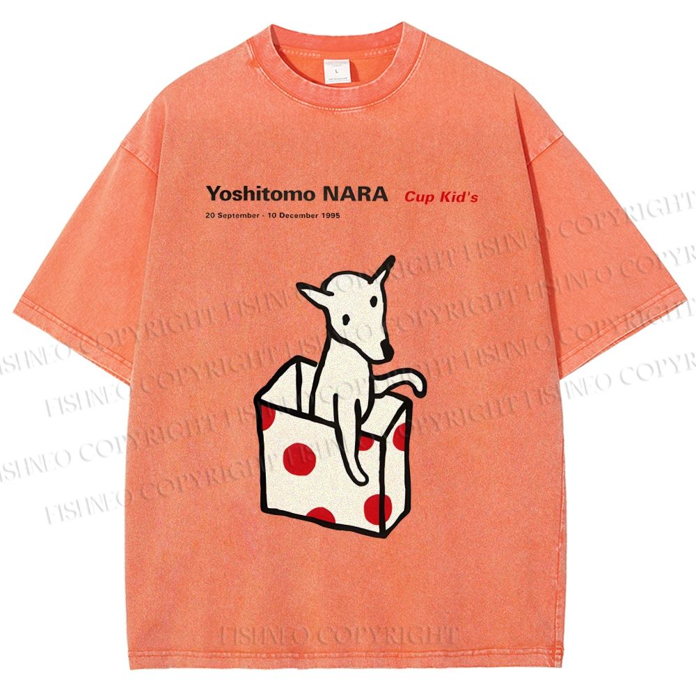 Unisex Yoshitomo Nara Cup Kid's Dog Printed Washed Tee