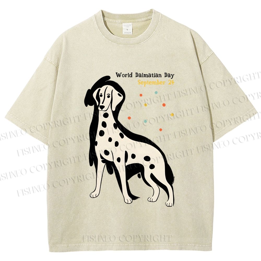 Unisex World Dalmatian Day Dog Printed Washed Tee