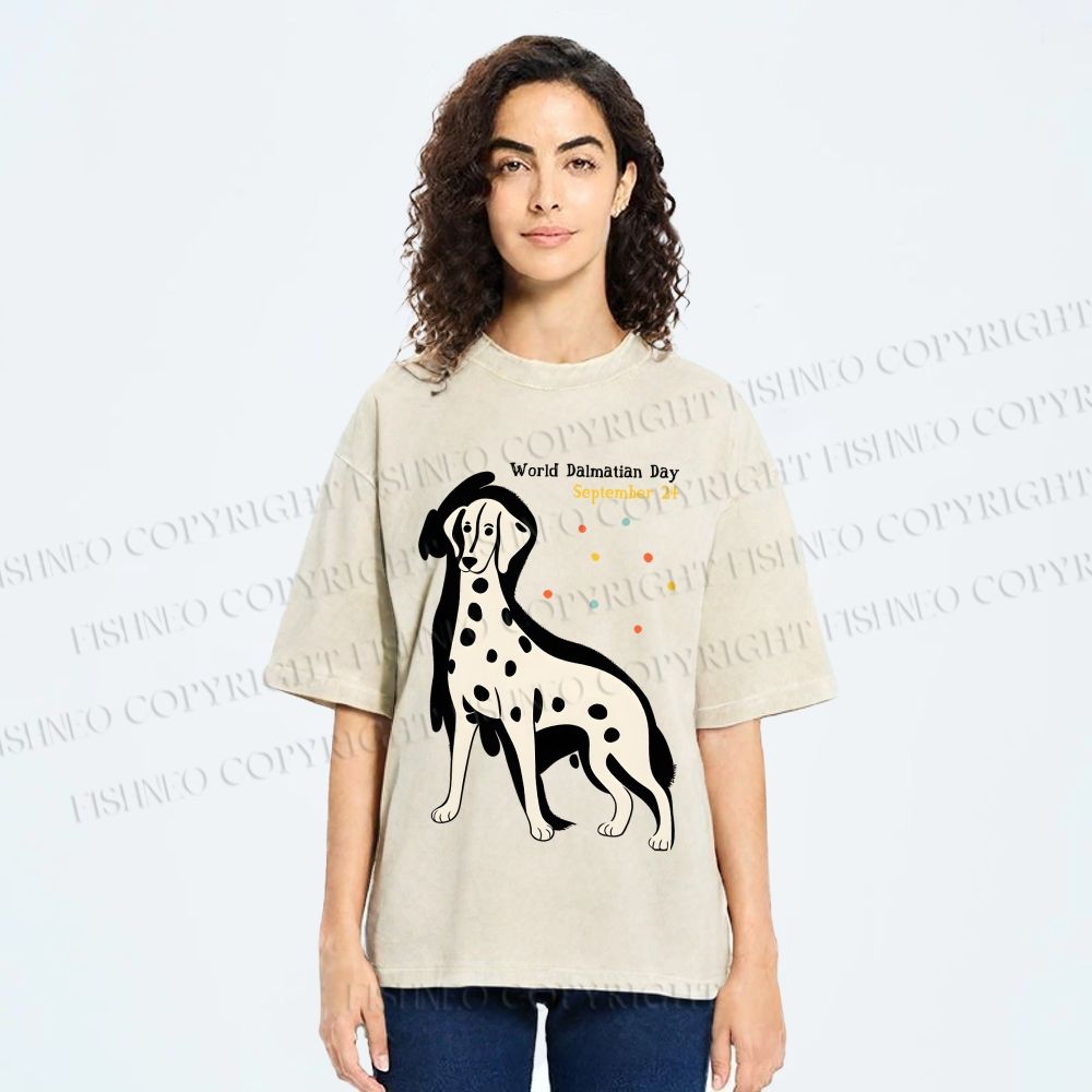 Unisex World Dalmatian Day Dog Printed Washed Tee
