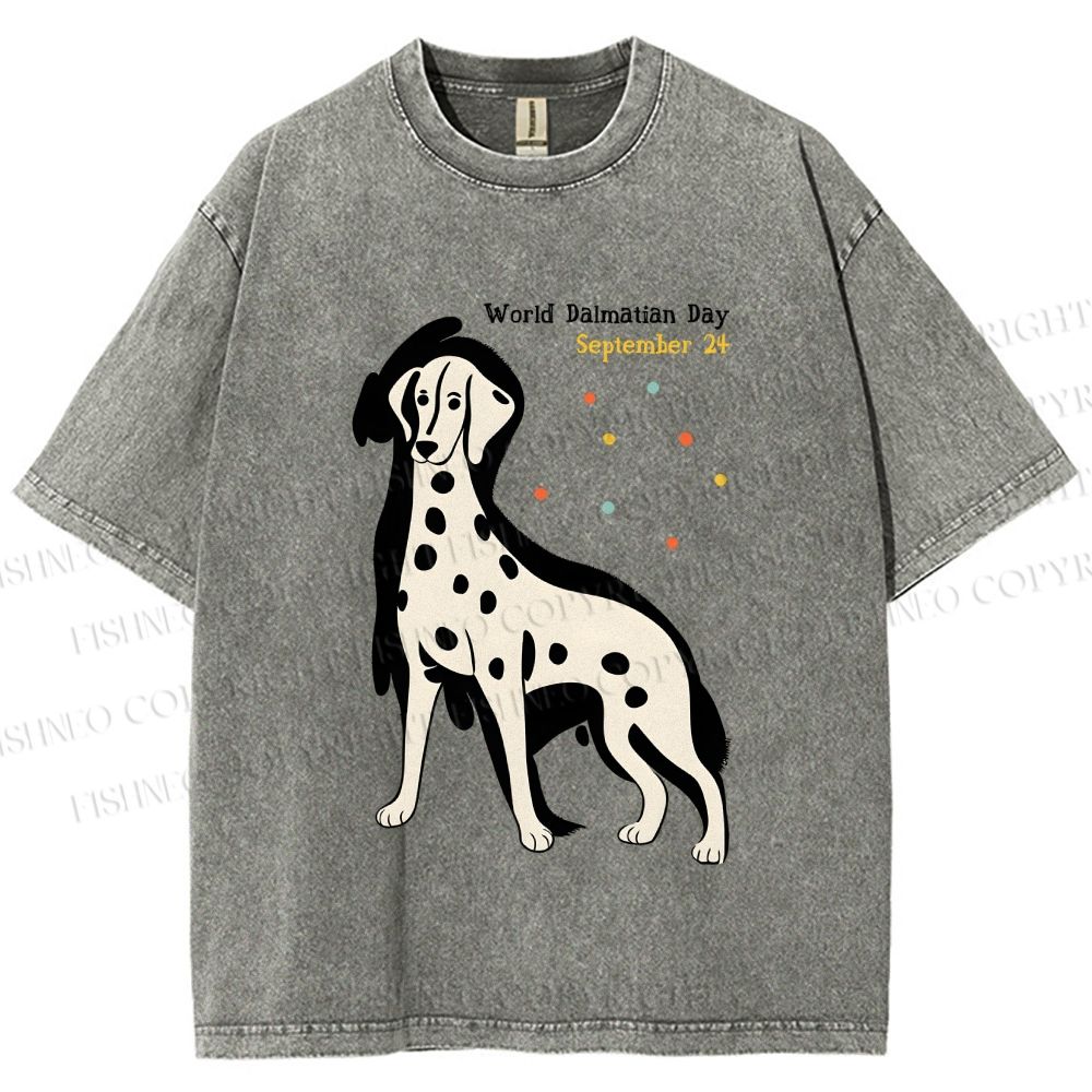 Unisex World Dalmatian Day Dog Printed Washed Tee