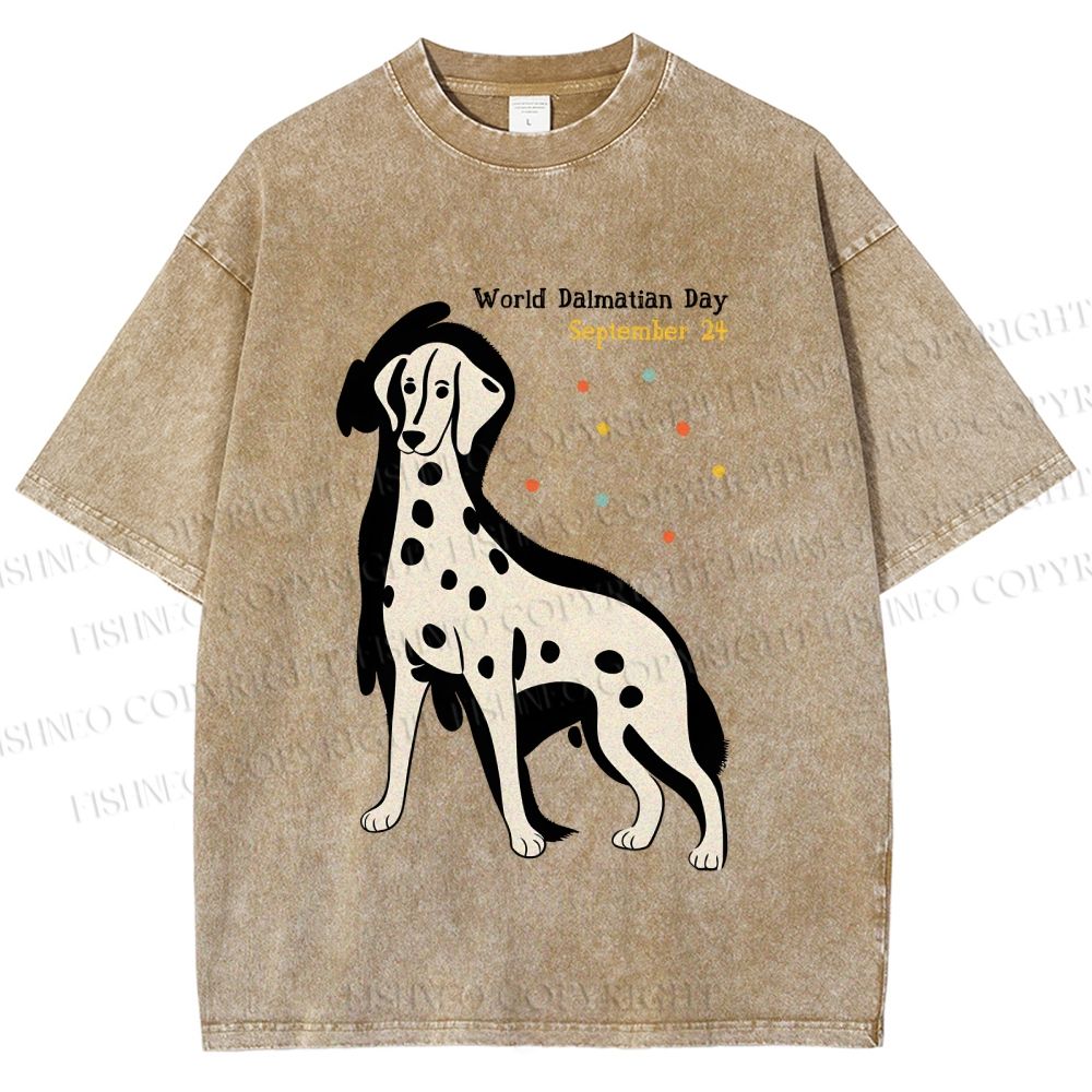 Unisex World Dalmatian Day Dog Printed Washed Tee