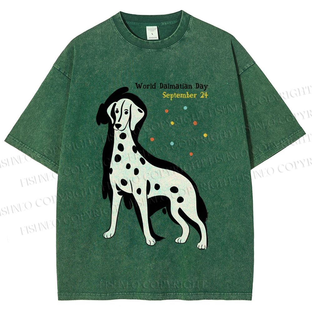 Unisex World Dalmatian Day Dog Printed Washed Tee
