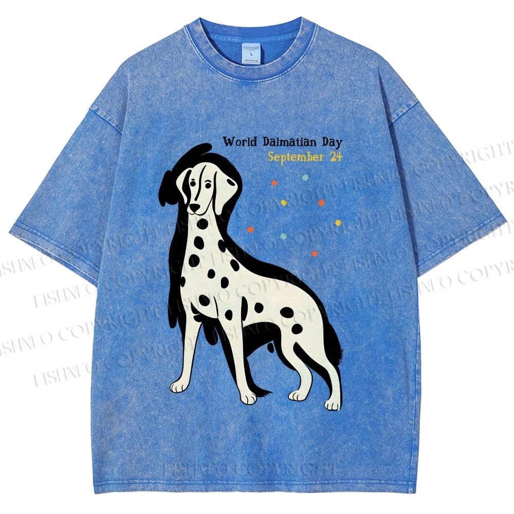 Unisex World Dalmatian Day Dog Printed Washed Tee