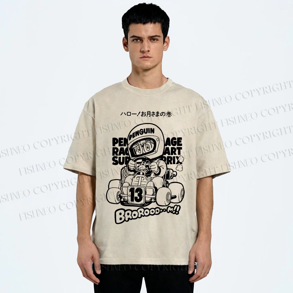 Unisex Arale Norimaki Racing Car Printed Washed Tee