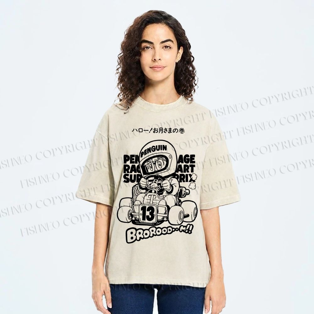 Unisex Arale Norimaki Racing Car Printed Washed Tee