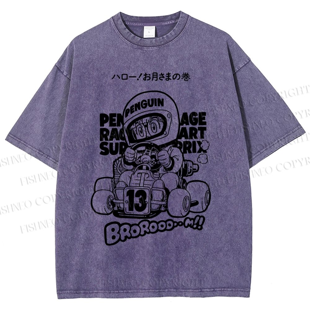 Unisex Arale Norimaki Racing Car Printed Washed Tee