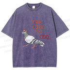 Unisex Funny Pigeon Too Cool to Coo Printed Washed Tee