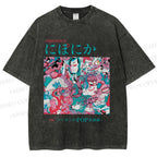 Unisex Japanese Art Ukiyo-e Poster Printed Washed Tee