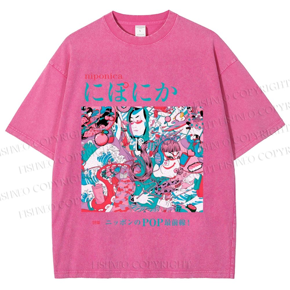 Unisex Japanese Art Ukiyo-e Poster Printed Washed Tee