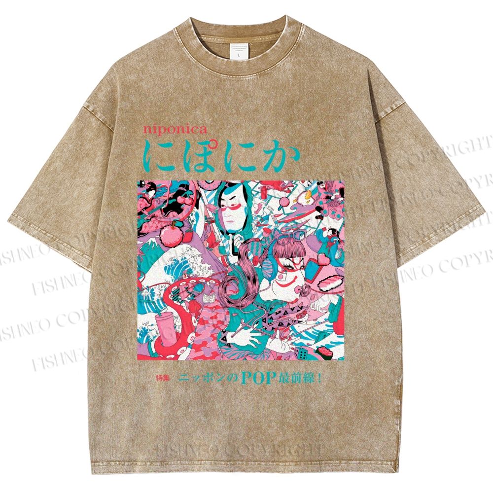 Unisex Japanese Art Ukiyo-e Poster Printed Washed Tee