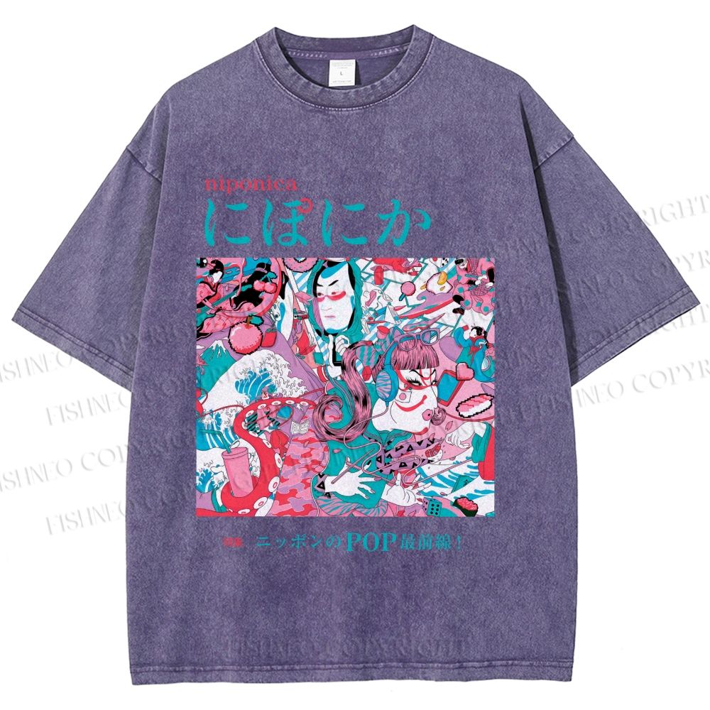 Unisex Japanese Art Ukiyo-e Poster Printed Washed Tee