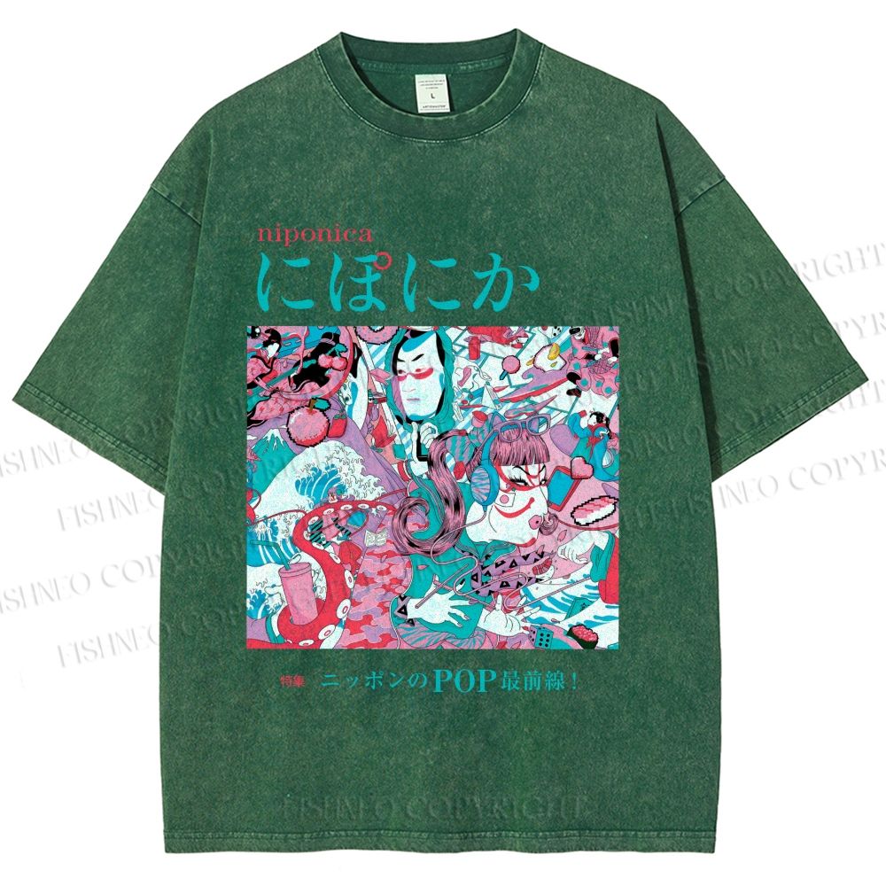 Unisex Japanese Art Ukiyo-e Poster Printed Washed Tee