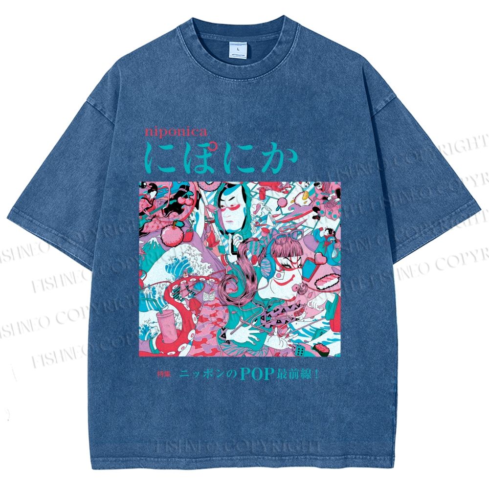 Unisex Japanese Art Ukiyo-e Poster Printed Washed Tee