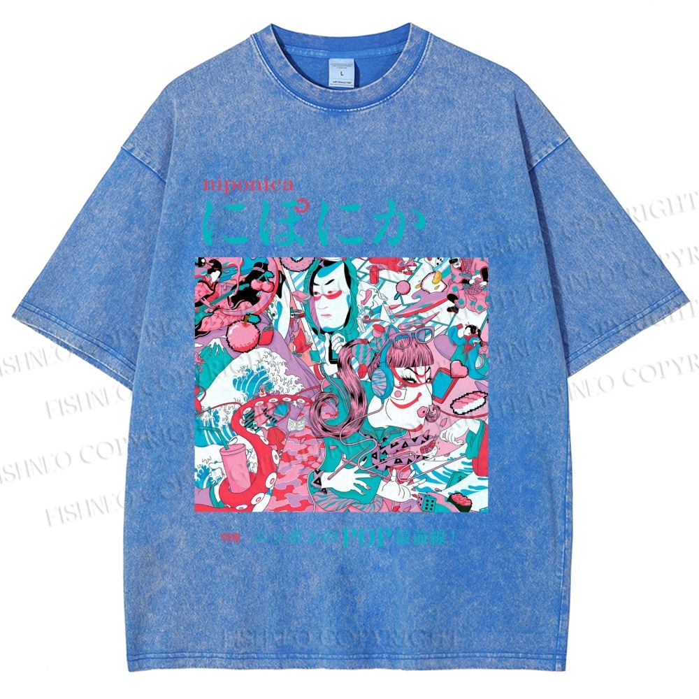 Unisex Japanese Art Ukiyo-e Poster Printed Washed Tee