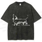 Unisex Dachshund Hand Drawing Dog Printed Washed Tee