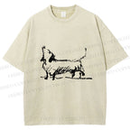 Unisex Dachshund Hand Drawing Dog Printed Washed Tee