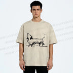 Unisex Dachshund Hand Drawing Dog Printed Washed Tee