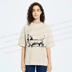 Unisex Dachshund Hand Drawing Dog Printed Washed Tee
