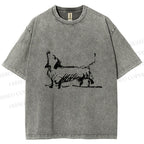 Unisex Dachshund Hand Drawing Dog Printed Washed Tee