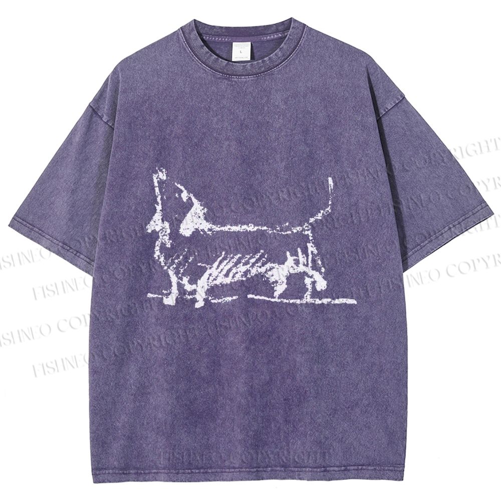 Unisex Dachshund Hand Drawing Dog Printed Washed Tee