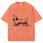 Unisex Dachshund Hand Drawing Dog Printed Washed Tee