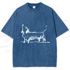 Unisex Dachshund Hand Drawing Dog Printed Washed Tee