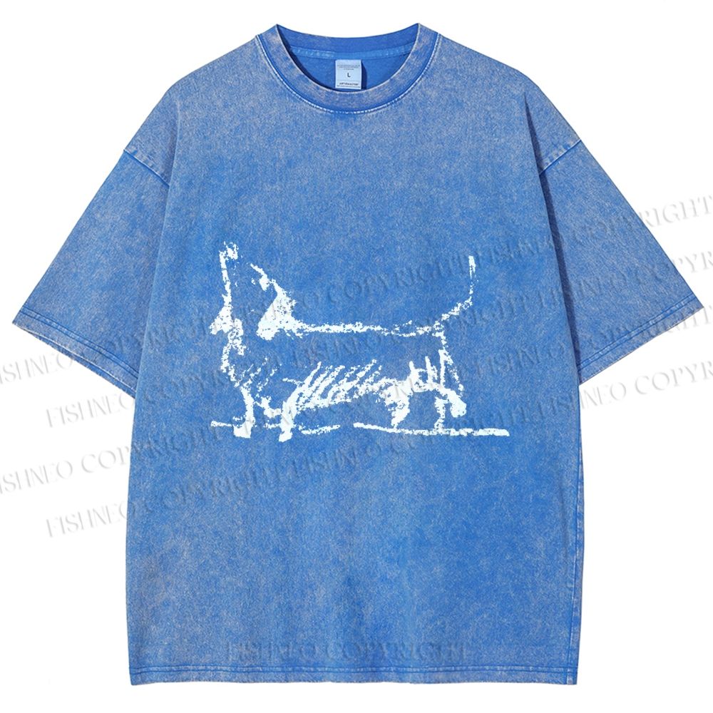 Unisex Dachshund Hand Drawing Dog Printed Washed Tee