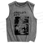 Unisex Arale Norimaki Flying Witch Printed Washed Tank Top