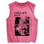 Unisex Arale Norimaki Flying Witch Printed Washed Tank Top