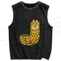 Unisex Funny Panther Printed Washed Tank Top