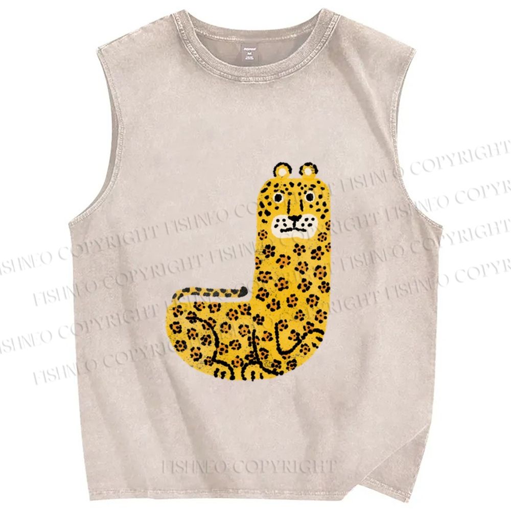 Unisex Funny Panther Printed Washed Tank Top