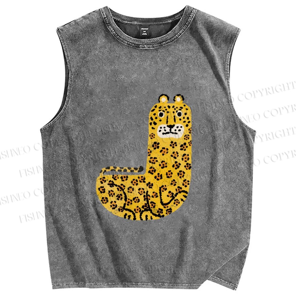 Unisex Funny Panther Printed Washed Tank Top
