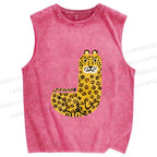 Unisex Funny Panther Printed Washed Tank Top