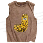 Unisex Funny Panther Printed Washed Tank Top