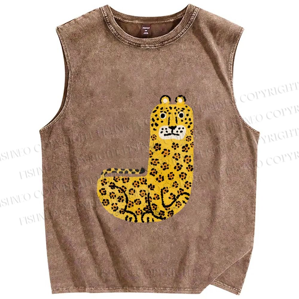 Unisex Funny Panther Printed Washed Tank Top